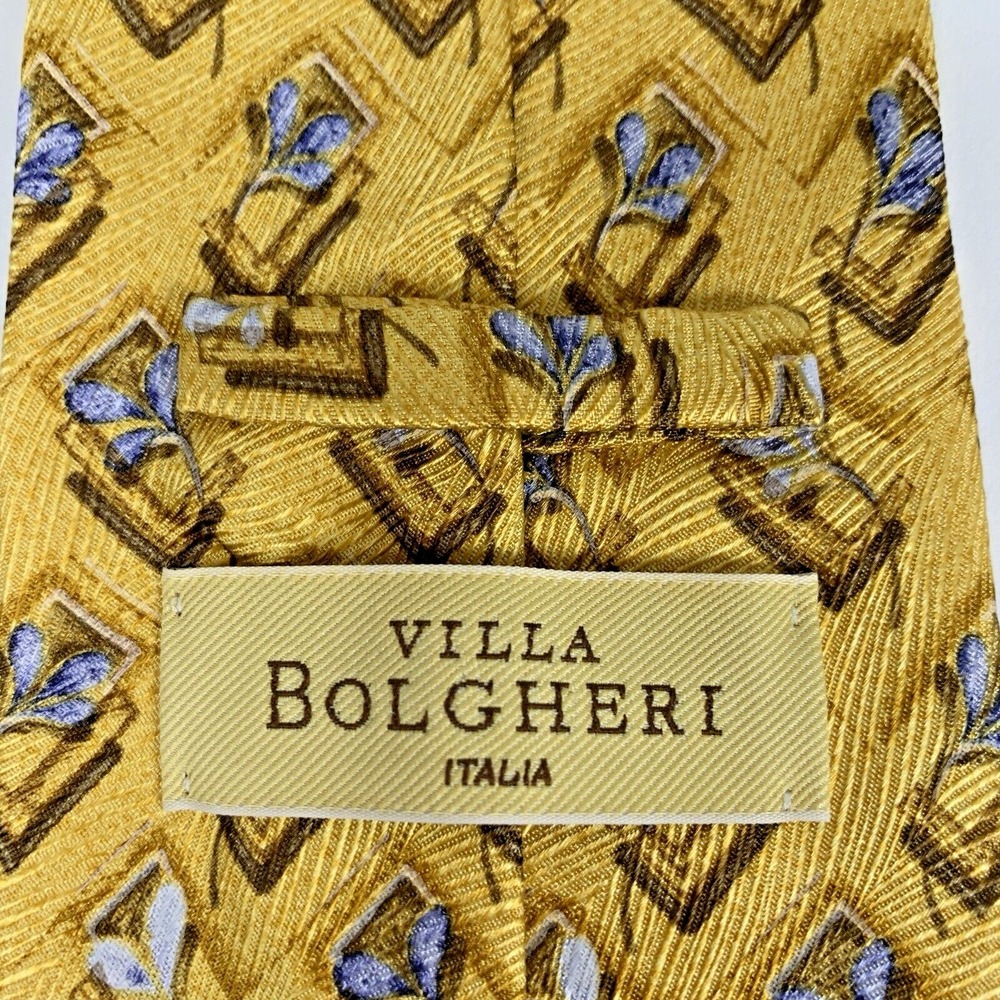 Villa Bolgheri Italia Tie Men's 100% Silk Floral Yellow Made in Italy‎ 3.75"